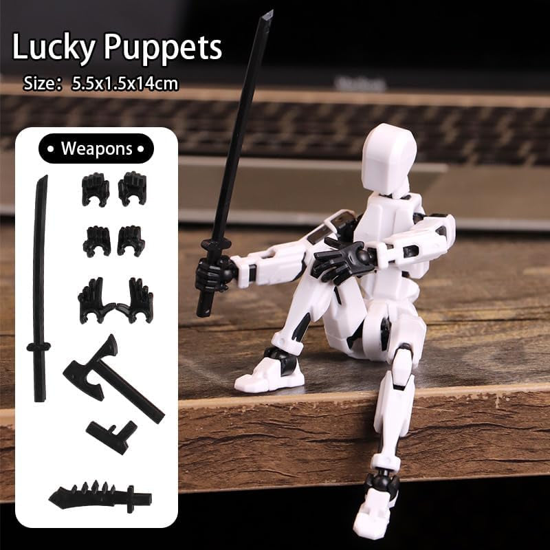 Titan13 Action Figure, Lucky Robot 13 Action Figure,3D Printed Multi-Jointed Movable Action Figures,Dummy Robot 13 Figure Creative Gifts for Kids Adults(White)