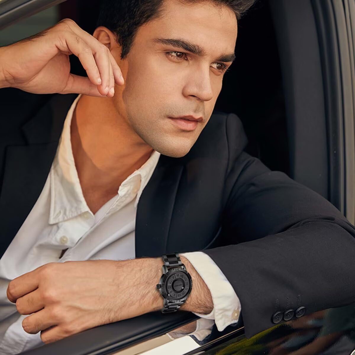 Men'S Watch Magnetic Floating Ball Pointer Roman Numerals Quartz Watches