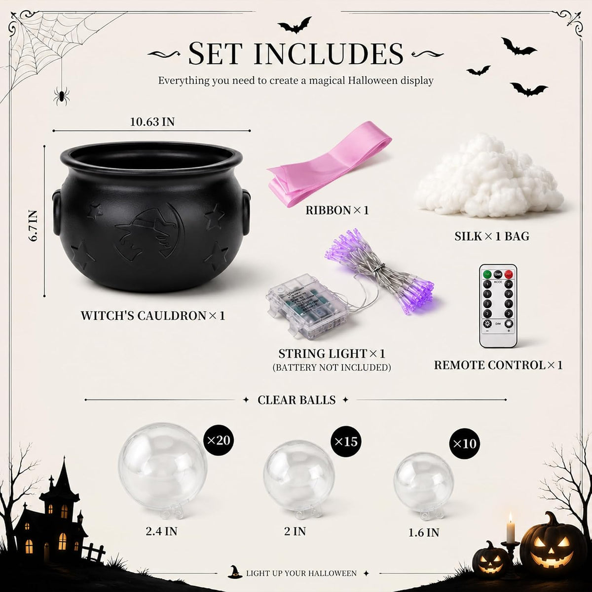Halloween Decorations Indoor,Black Witches Cauldron,Halloween Party Decorations,Plastic Cauldron Pot,Bubble Witch Cauldron DIY Set for Kitchen Table Decor